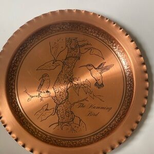 Copper Decorative Plate with Hummingbird Bird Design
